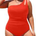 Aqua Eve Plus Size One Piece Swimsuit One Shoulder Bathing Suit Tummy Control Keyhole Swimwear Red 18W
