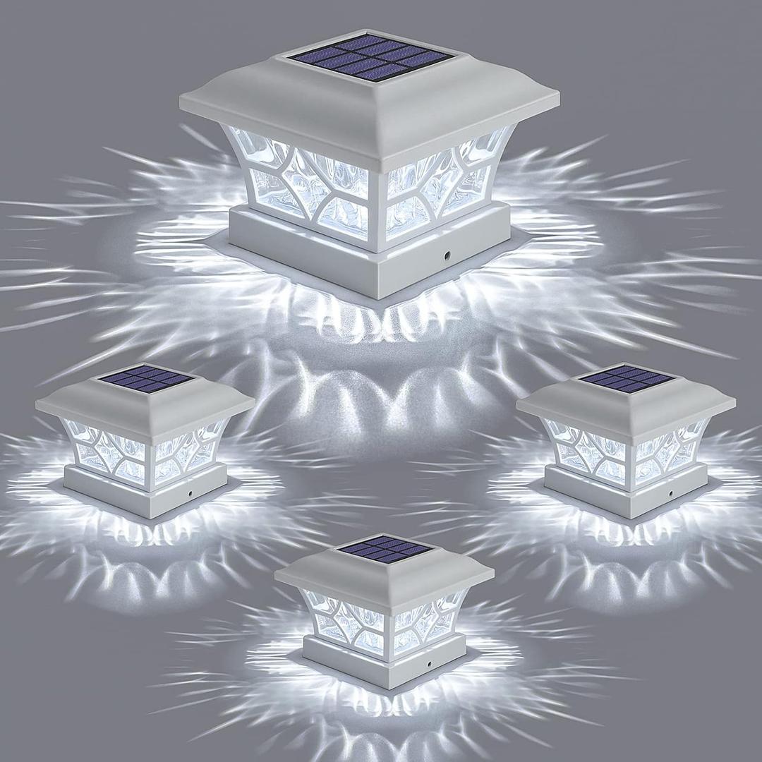 APONUO Solar Post Cap Lights 4 Pack with 1000mAh Battery - for 4x4 5x5 6x6 Fences, Larger Size & Longer Lasting, 2-Mode, IP64 Waterproof, for Deck Patio Yard (White)