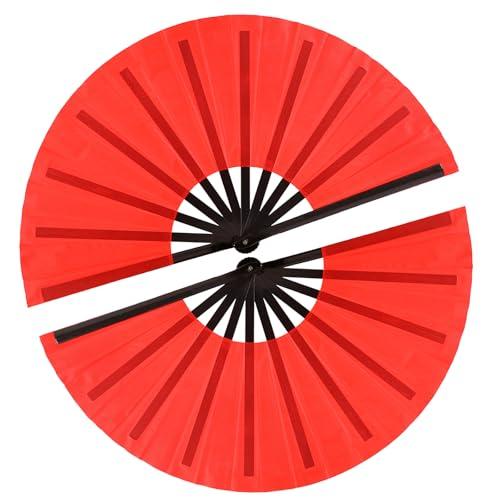 13inch Large Rave Fan Popping Fan Clacking Fans for Line Dancing,Hand Fans for Women Foldable,Boots on The Ground Fan,Portable for Outdoor,Wedding,Party,Decoration(Red+Black Ribs,2 Packs)