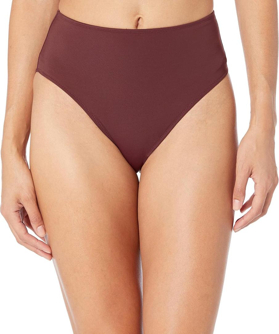 Amazon Essentials Women's High Waist High Leg Bikini Bottom (Medium, Deep Brown)