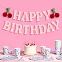 xo, Fetti Happy Birthday Cherry Banner - Pink Glitter, 6.5 Ft. | 3D Cherry Garland