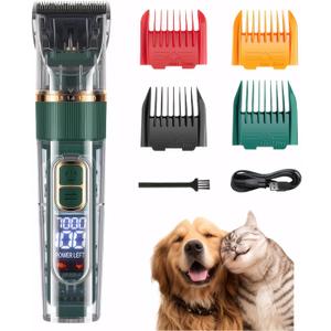 FOREGEMATE Pet Clippers and Trimmers Set, Electric Hair Trimmer, Silent, Waterproof, Cordless, Professional Hair Shears, Remover, Scissors, Supplies, Pet Grooming Kit with Clipper Guards for Dog/Cat