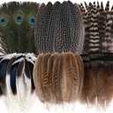 Holmgren 48pcs Natural Feathers Bulk - 6 Styles Assorted Peacock, Pheasant, Turkey Feathers for Craft DIY Jewelry Hat Wedding Home Party Decoration