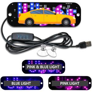 LED Light Sign for Car, USB-Powered Dual-Color LED Car Sign Display with Dual Logo Display, Pink and Blue Lights, Brightness Adjustable, Universal Fit for All Vehicles