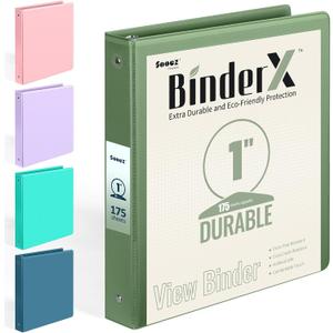 BinderX Extra Durable 3 Ring Binder, Round Rings 1 Inch Binder, Fits 175 Sheets of 8.5x11 Paper, Customizable View Cover with Inside Pockets, Cute 1" Binders, 1 Inch Binders 3 Ring, Olive Green