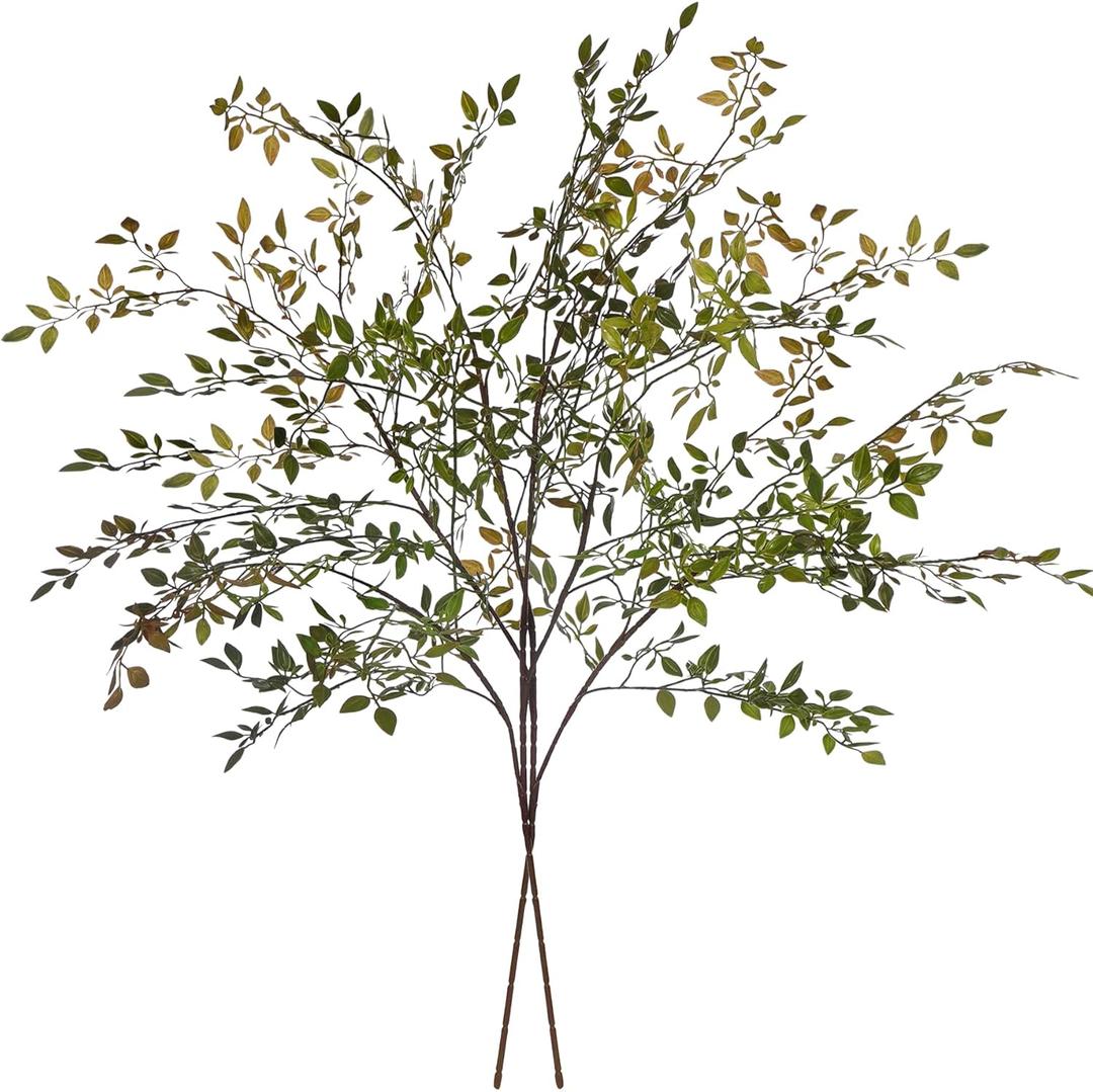 Ttranewsoo Artificial Greenery Stems, 43.3" Nandina Branches Tall Faux Plant Stems for Vase, Greenery Decor Stems Leaves Bunches for Shop Garden Office Home Dcor,2Pcs,Orange