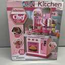 DRAMATION Kids Kitchen Playset, 27.1 Inches Play Kitchen with Sound and Light, Kitchen Set for Toddlers 1-3 3-5, Cooking Stove, Play Sink and Kitchen Accessories, Toy Kitchen (Pink)
