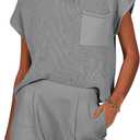ANRABESS Women's Two Piece Summer Outfits Knit Sweater Short Sets Pullover Tops & Shorts Lounge Matching Clothes Set (S)