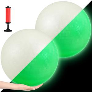Hiboom 2 Pcs Glow in The Dark Kickballs Dodgeballs Light Up Playground Ball Bouncy Balls with Pump for Kids Adults Playground School Backyard Game Outdoor Glow in The Dark Games (10 Inch)