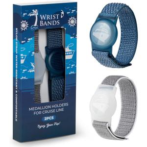 Princess Cruise Medallion Holders 2pcs - Adjustable Nylon Princess Medallion Holders with Secure Strap - Waterproof Cruise Ship Accessories - Ocean Blue & Grey Gift Box Keepsake