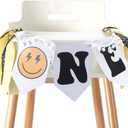 One Happy Dude High Chair Banner Boy First Highchair Banner for 1st Birthday Decorations, One Happy Dude Birthday Party Decorations Hippie Groovy High Chair Garland
