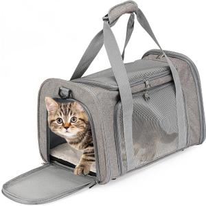 Mr. Pen- Pet Carrier, 17.5" x 11.2" x 11.5", Medium Size, Gray, Portable Travel Carrier for Small Pets, Cats & Small Dogs, Breathable Mesh, Safety Inner Leash, Side Pocket & Padded Shoulder Strap