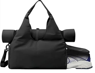 Gym Bag, Yoga Gym Bag for Women and Men, Carrying Workout Gear and Accessories, Shoe Compartment and Wet Dry Storage Pockets, black