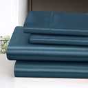 Homiest 4pcs Satin Sheets Set Luxury Silky Satin Bedding Set with Deep Pocket, 1 Fitted Sheet + 1 Flat Sheet + 2 Pillowcases (Queen Size, Deep Sea Blue)