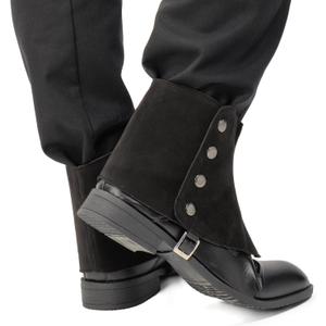 FURPHI Medieval Pirate Boot Covers Renaissance Steampunk Faux Leather Mens Retro Short Gaiters Spats with Rivets (Black)