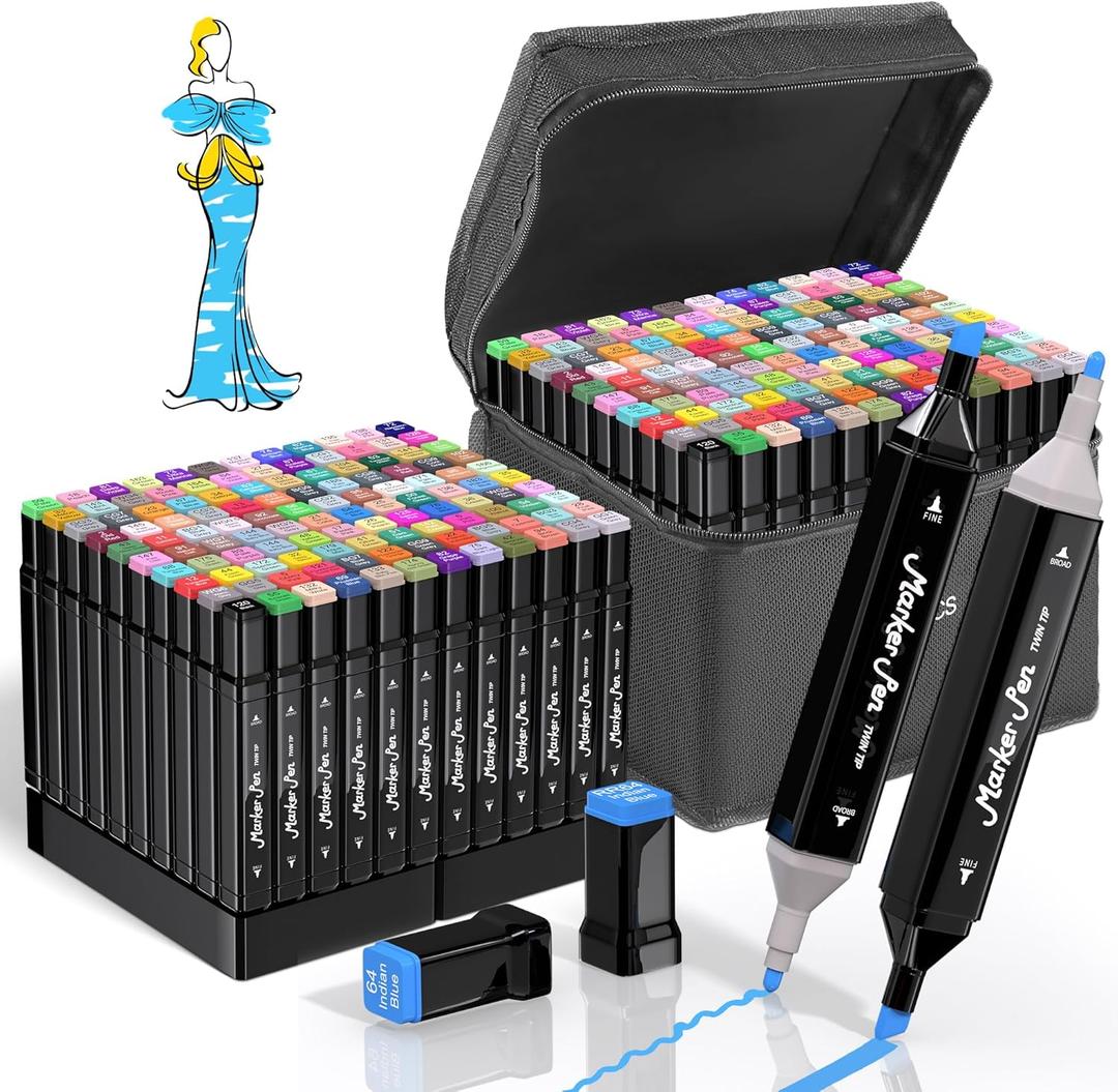 Alcohol Markers, 120 Colors Dual Tip Art Alcohol Markers Set - Perfect for Coloring, Drawing, Sketching, Card Making and Illustration, Perfect for Adults