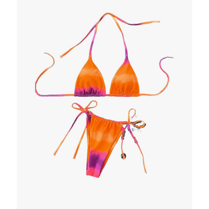 ZAFUL Women's Tie Dye Bikini Set 2 Piece Sexy Spaghetti Strap Crop Top and Side Tie Bottom Bathing Suit for Vacation S