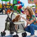 GTPLAYER Foldable Pet Stroller for Small Dogs and Cats, Holds Up to 33 lb, 4 Wheel, Full Mesh Ultra Breathable, Safety Tethers, Cup Holder & Poop Bags Included, Soft Green