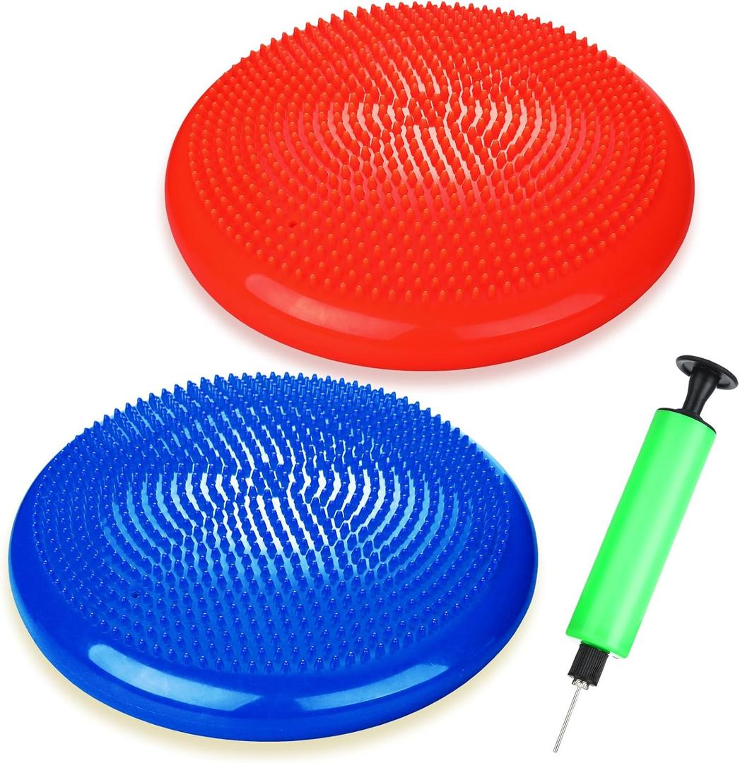 Silipull 2 Pcs Wiggle Seat Inflated Wobble Cushion Flexible Balance Disc with Air Pump for Core Stability Strengthening Improving Posture Physical Exercise