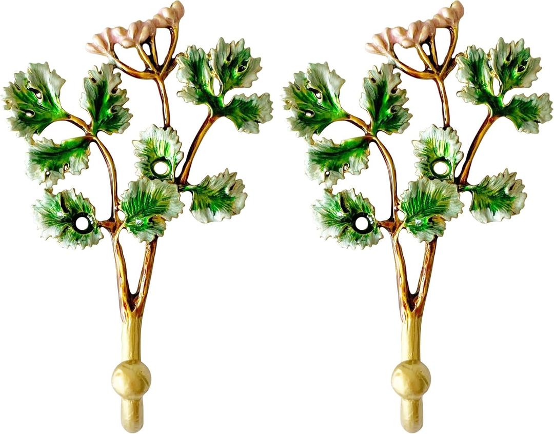 Vintage Tree Leaf-Shaped Decorative Wall Hooks Rack Hangers for Hanging Clothes Coats Towels Keys Hats, 2 Pack Antique Metal Mounted Wall Hook