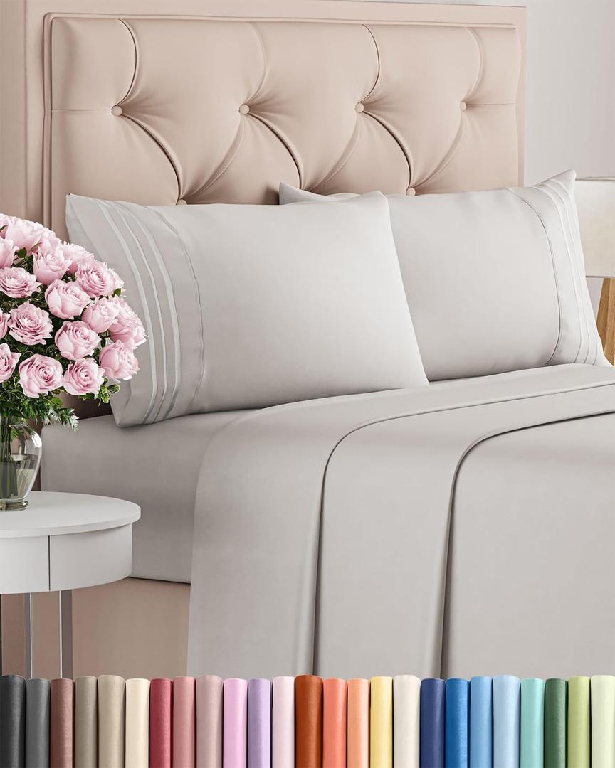 Queen Size 4 Piece Sheet Set - Comfy Breathable & Cooling Bed Sheets Set - Hotel Luxury Bedding for Women, Men, Kids, Teens, Boys & Girls - Deep Pockets, Soft, Wrinkle Free - Oeko-Tex - French Grey