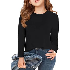 Haloumoning Girls Long Sleeve T Shirts Kids Fall Tops Crewneck Basic Tees, Size 160