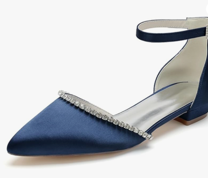 Women Pointed Toe Wedding Pumps Beaded Satin Flats Prom Evening Dress Flat Shoes 7