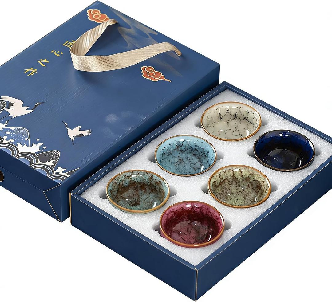 RORA Chinese Ceramic Tea Cup Set of 5, Small Japanese Tea Cups with Designed Gift Box, Elegant and Durable Perfect for Tea Lovers