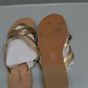 Luoika Women's Wide Width Flat Sandals, Flip Flop Slides Sandal Casual Strapy Sandal Slip on Summer Beach Shoes for Women. (Gold, 10.5)