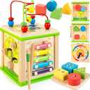 WOODMAM Wooden 7-in-1 Activity Cube| Montessori Toys for 1 Year Old Toddlers| Baby Educational Developmental Toys |One Year Old Boys Girls First Birthday Gifts |Bonus Sorting & Stacking Board (Green)