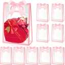 Ohuimrt 12 Pack Clear Plastic Gift Bags with Handles, Reusable Party Favor Bags with Ribbon for Birthday, Wedding, Bachelorette Party, 10.2 x 7.1 x 3.1 Inch (Pink)