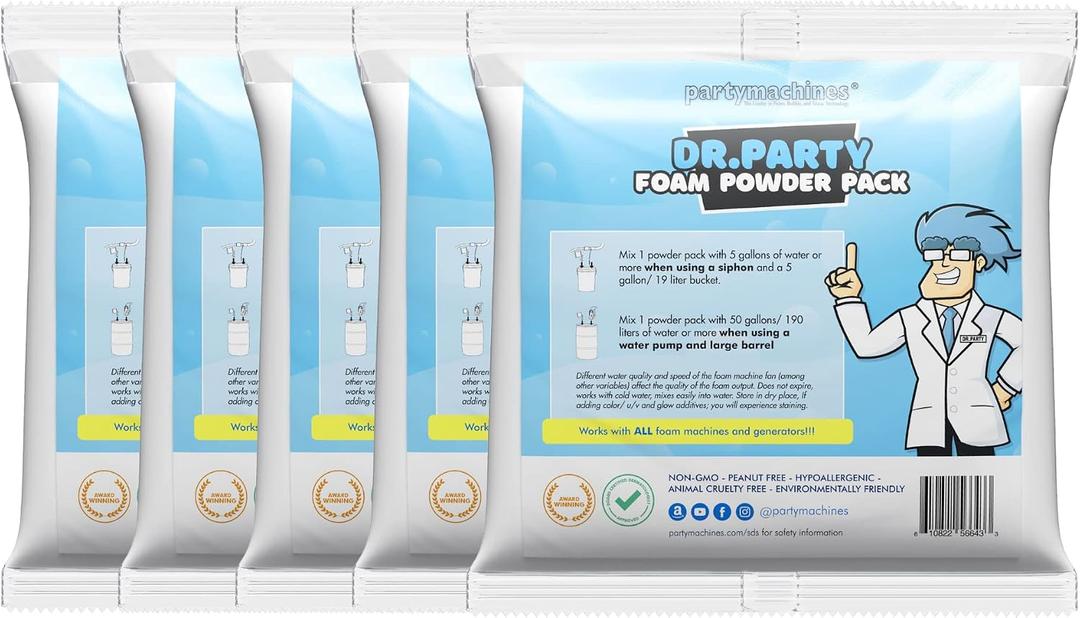 Foam Powder Pack of 5, Makes up to 600 Gallons of Bubble Party Fun for Backyard Fun Machines, Small