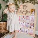One Year Wood Photo Board - My First Year Month Milestone Board, Girl/Boy 1st Birthday Decorations, 12 Months Banner, 22.44 x 14.57 inches