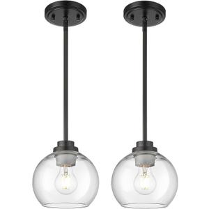 Pendant Lights Kitchen Island 2 Pack, 7" Modern Black Hanging Lights Fixtures with Clear Glass Globe Shade, Kitchen Island Lighting for Bathroom, AD-22280-1P2-BK-C