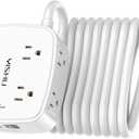 15 Ft Surge Protector Power Strip - 8 Widely Outlets with 4 USB Ports, 3 Side Outlet Extender with 15 Feet Extension Cord, Flat Plug, Wall Mount, Desk USB Charging Station, ETL, White