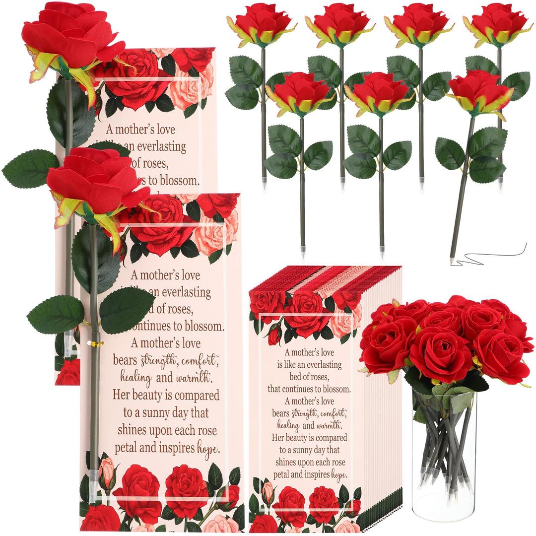 Sayglossy 30 Set Mothers Day Gifts Bulk Rose Pens with Gift Card, Mother's Day Flower Pens Bulk Women Christian Gift Artificial Black Ink Office Supplies Birthday Gifts Party Favors for Mom(Elegant)