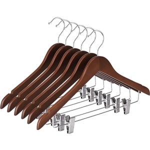 Ulimart Wooden Pants Hangers 12 Pack With Clips  Adjustable Heavy Duty for Skirts, Jeans, Slacks, Shorts (Walnut)