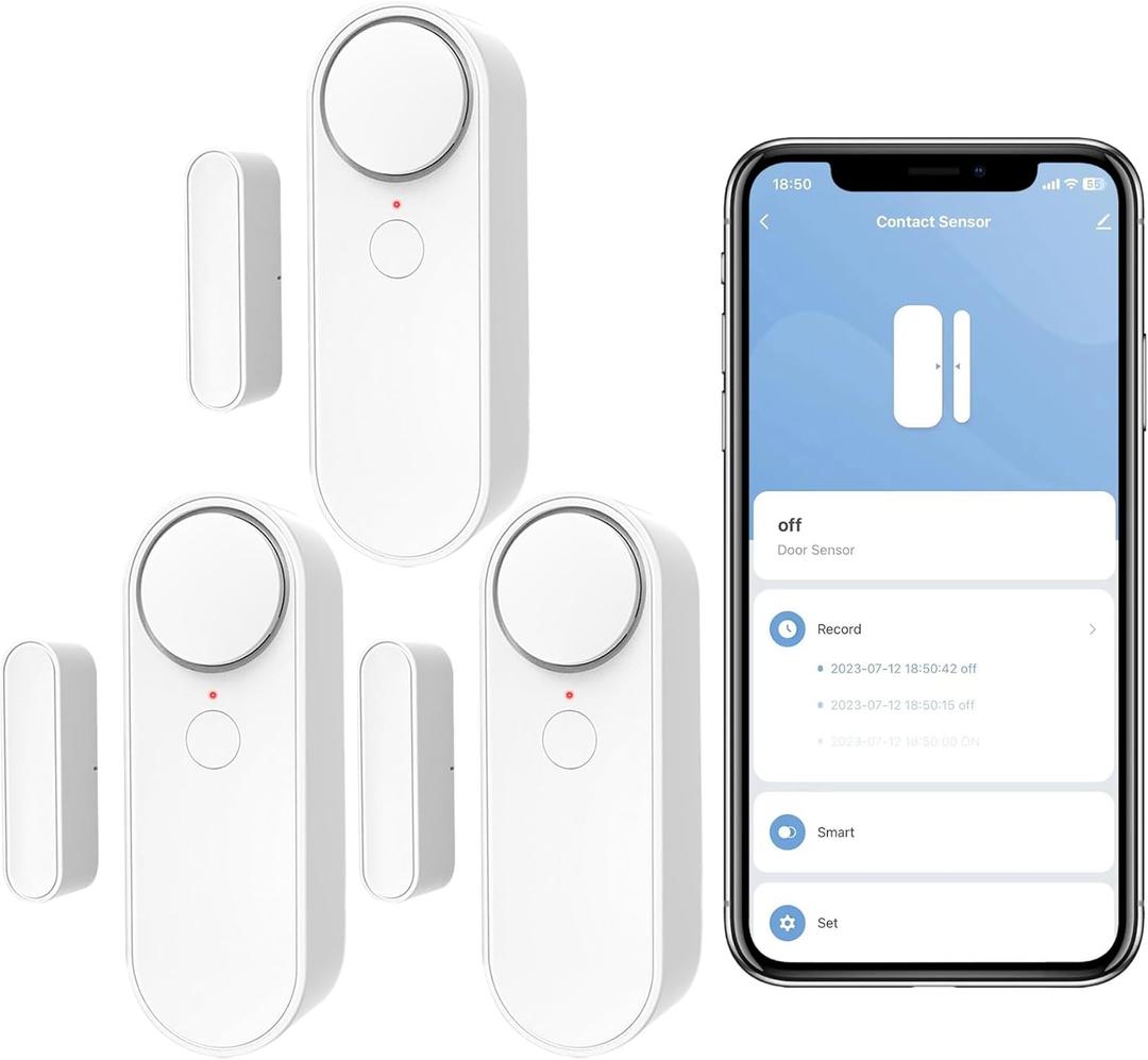 ChunHee WiFi Door Sensor, Door Sensor Alarms Detector Real-time Alarm with Alexa, Google Assistant, No Hub Required, Trigger Phone Notification, for Bussiness Burglar Alert 3PC (2.4GHz WiFi)