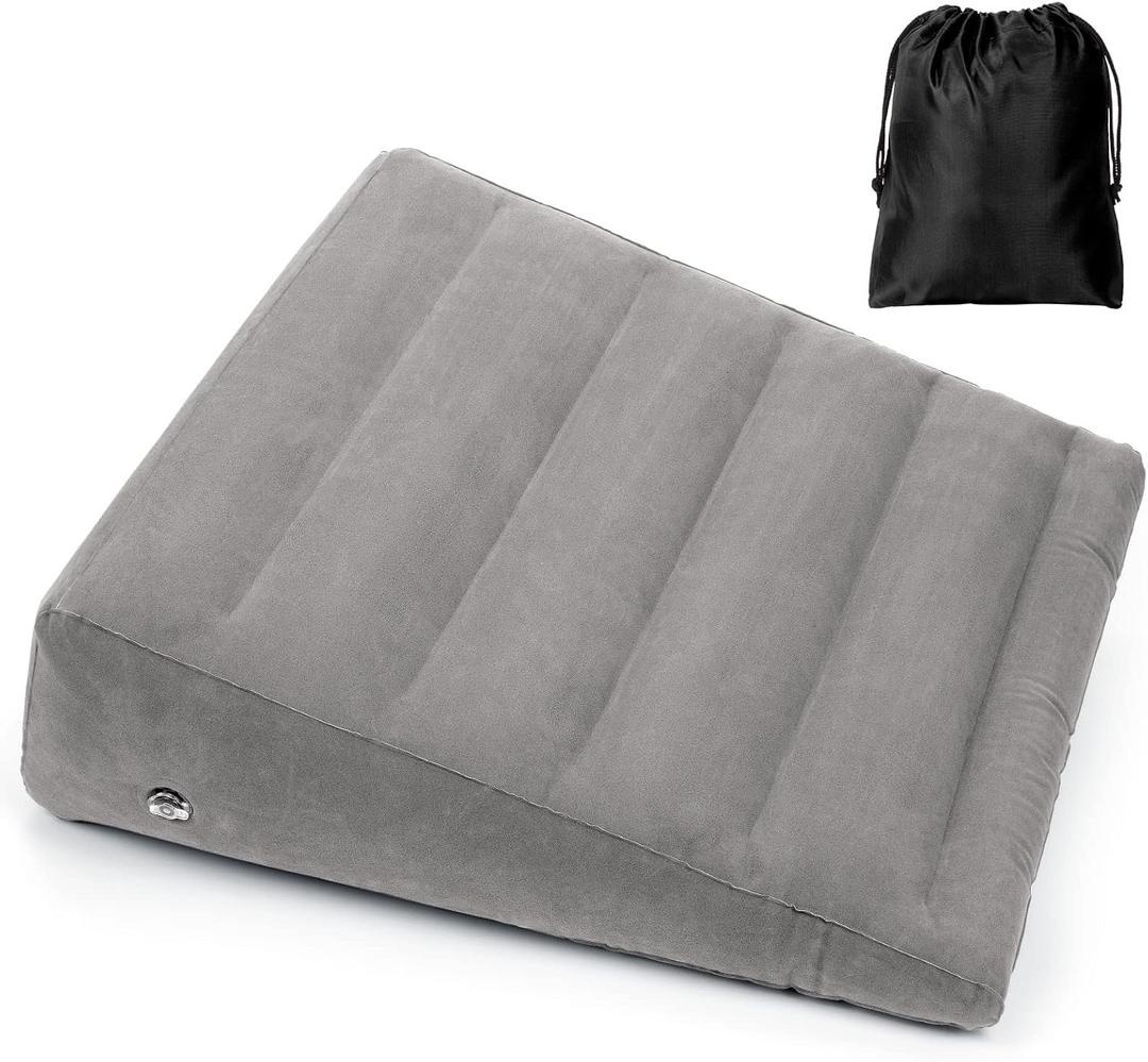 Inflatable Wedge Pillow for Sleeping, Portable Travel Wedge Pillow for Sitting in Bed, Inflatable Wedge Pillows for Travel, Blow Up Under Knee Pillow (Light Grey)