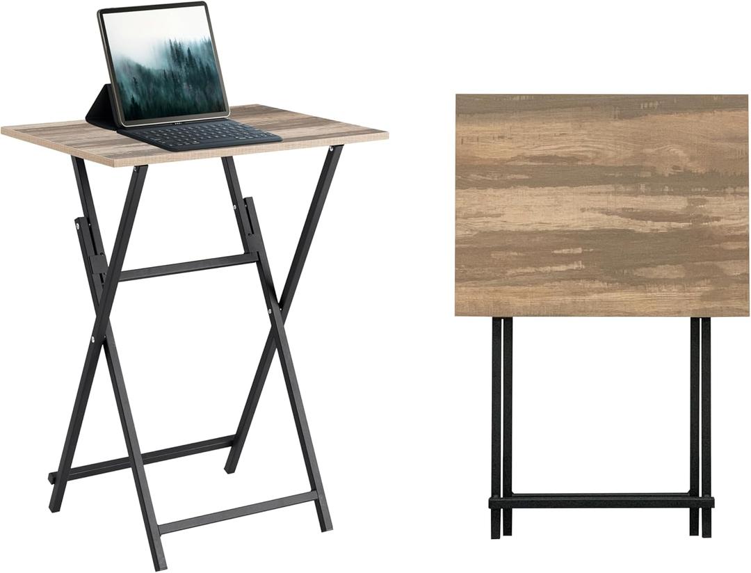 JOIN IRON Foldable TV Tray,Set of 2,Portable Wooden Snack Table, No Installation Required, Perfect for Living Room, Bedroom, Office, and Small Spaces (Slate)
