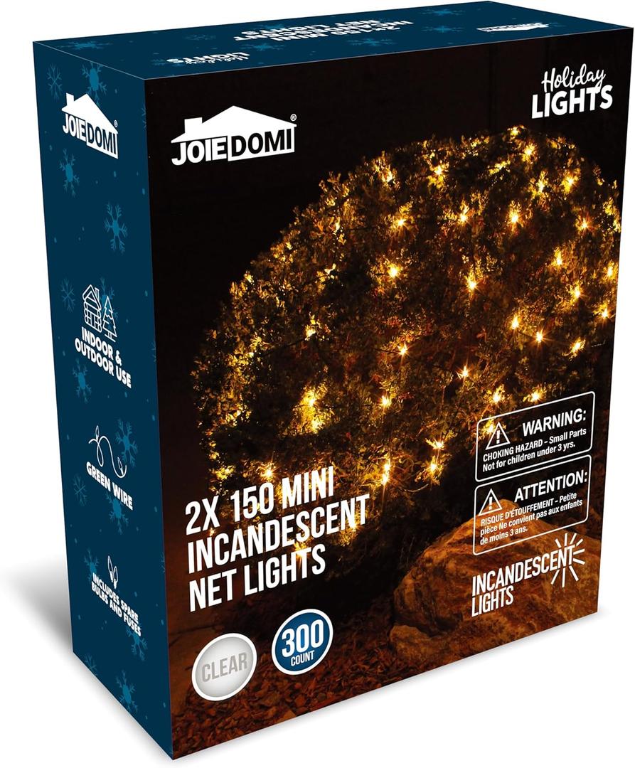 Joiedomi 2-Pack Christmas Net Lights,150 Warm White Net Lights for Indoor & Outdoor Christmas Decorations, Events, Eve Night Decor, Tree, Bushes
