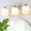 Stainless Steel Milk Glass Vanity Lights for Bathroom, 3 Light Chrome Bathroom Light Fixtures Over Mirror, Ceramic E26 Sockets Wall Mounted