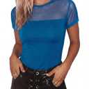 FEMLE Women's Sexy Mesh Sheer Top Crew Neck Slim Fit Y2K Shirt (S)