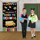 Back To School Banner Welcome Back To School Door Cover Backdrop Polyester Hanging Banner Front Door Porch Sign for First Day Of School Classroom Indoor Outdoor Decorations, 70.8 X 35.4inch