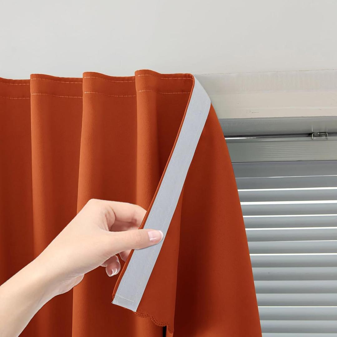 Self Adhesive Curtains Portable Blackout Curtain Simple and Easy to Install Bedroom Window Thermal Lnsulated Kitchen Room Darkening Black Small Drapes 47x71 inches