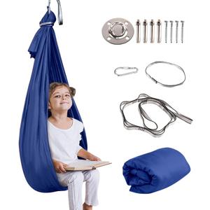 Aokitec Therapy Swing for Kids with Special Needs (Hardware Included) Snuggle Swing Cuddle Indoor Outdoor Adjustable Hammock for Children with Autism, ADHD, Asperger, Sensory Integration (Datered) (Navy)