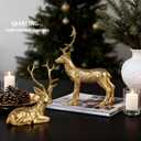 Set of 2 Gold Reindeer Christmas Decor Figurines - Handcrafted Resin Deer Statues for Tabletop Mantel or Shelf, Elegant Gold Reindeer Decor and Christmas Deer Figurines for Holiday Home Decoration