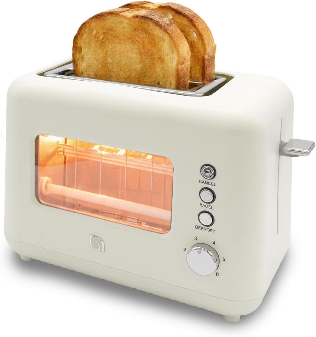 WILLOW Eco Series 2 Slice Toaster with Clear-View Window, 6 Shade Settings, 900W Retro Toaster with Extra Wide Slots, Bagel, Cancel, & Defrost Buttons, Toasters 2 Slice w Crumb Tray for Easy Cleanups