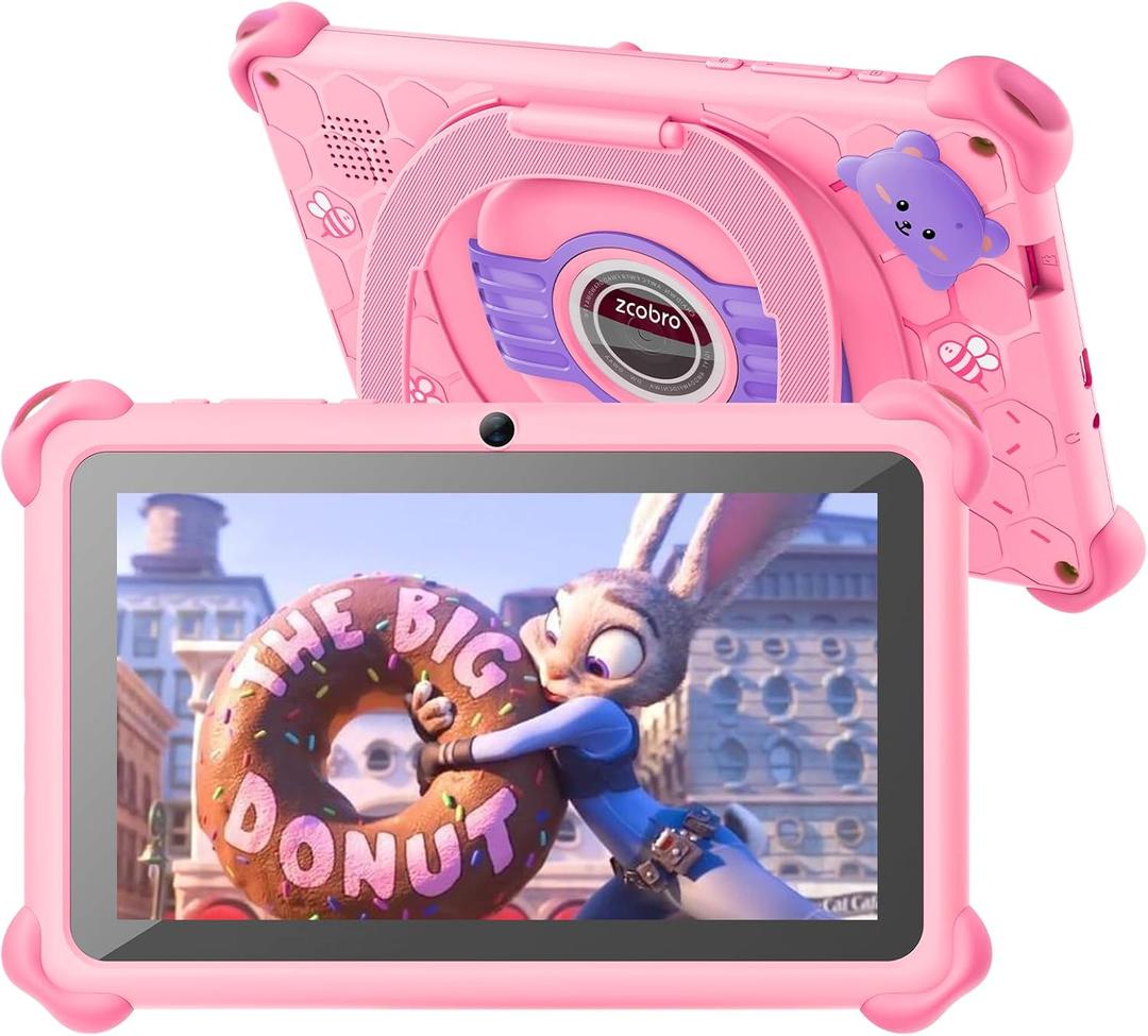 Kids Tablet 7" Toddler Learning Tablets for Child with Case 2GB RAM 32GB ROM Bluetooth WiFi GMS Parental Control Children-Tablet for Girls Boys Free Games and App Preinstalled, Pink