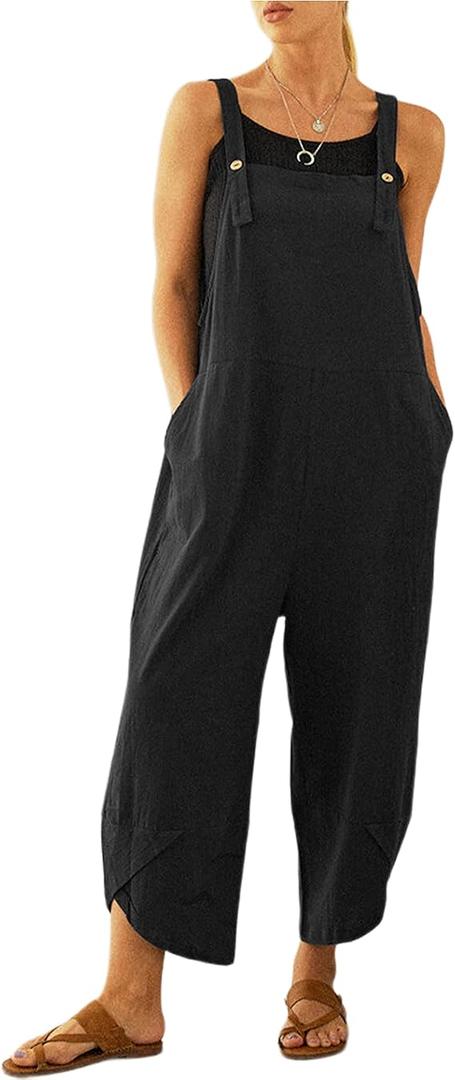 UANEO Womens Cotton Adjustable Casual Summer Bib Overalls Jumpsuits with Pockets, Large